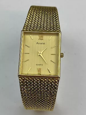 £16 • Buy Vintage ACCURIST  Gents Quartz Wristwatch, Gold Tone Strap - Ship Worldwide