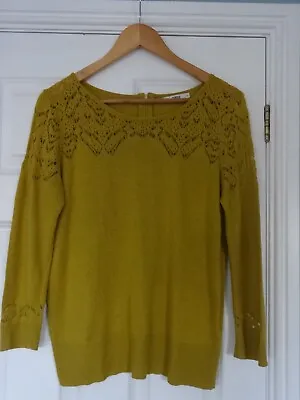Oasis Size M Jumper Mustard Yellow Fancy Knit Detail Exposed Back Neck Zip • £7.99