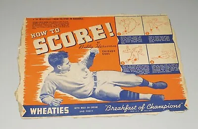 $1 • Buy 1934 - 1939 Series Wheaties Baseball Cereal Box Back Panel - Billy Herman Cubs