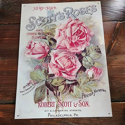 Scott’s Roses Philadelphia PA Advertising Tin Sign Penrose Nurseries Flower Shop • $20