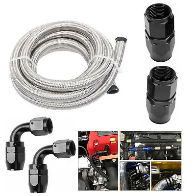 10Feet 4AN/6AN/8AN/10AN 4Fitting Stainless Steel Braided Oil Fuel Hose Line Kit • $25.99