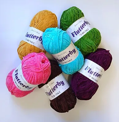 James C Brett FLUTTERBY Soft Chenille Plush Chunky Knitting Crochet Yarn 100g • £3.99