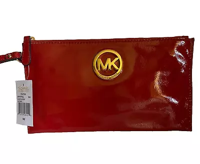 NWT Michael Kors Fulton Zip Clutch Wristlet Wallet Red Patent Leather • $59.95