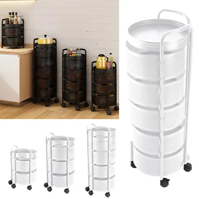 3/4/5/6 Tier Kitchen Rotating Storage Trolley Cart Vegetable Mobile Shelf Rack  • £20.95