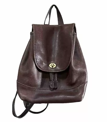 Vintage Coach Day Pack Backpack Bag Brown Turnlock Drawstring 9791 • $32
