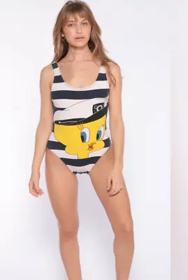 NWT Vintage Y2K 90s Looney Tunes Tweety Bird Swimsuit Bathing Suit Stripes • $69