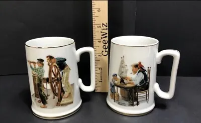 Norman Rockwell 2 Mugs VTG Beer Stein 1985 For Good Boy & River Pilot Free Ship • $24.90