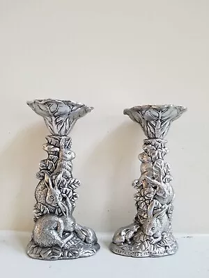 Vintage Arthur Court Rabit Candle Sticks Aluminum Candleholders Rare Set 1989 • $40