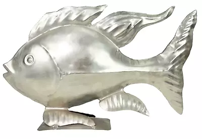 Metal Fish Shelf Art Sculpture Standing Metal Coastal Display Beach Nautical • $54.33