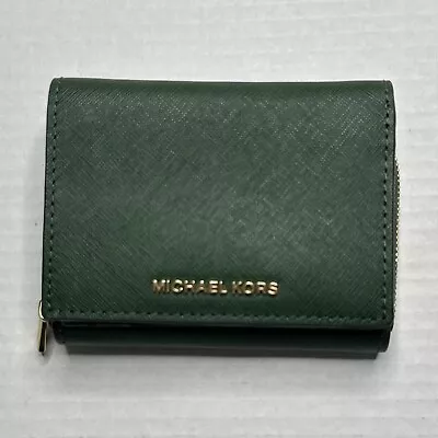 MICHAEL KORS JET SET TRAVEL Medium Bifold ZIPPER COIN WALLET Moss • $48