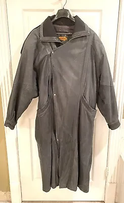 One Way By Midway Matte Black Full Length Leather Trench Coat Sz M (fits Like L) • $74.99