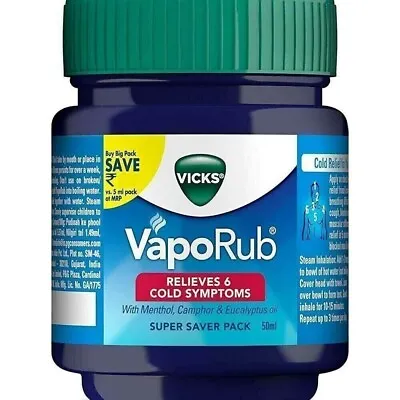 50ml Vicks VapoRub Vapor Ointment Relief From 6 Cough Due To Cold Aches & Pain • $12.49