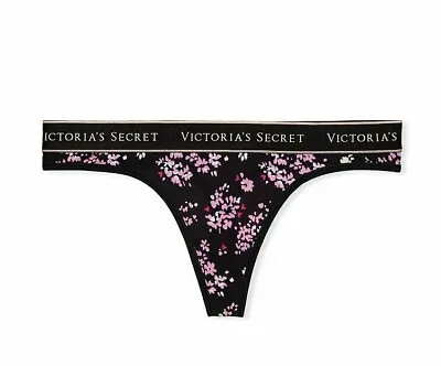 Victoria's Secret Sexy Thong Black Flutter Floral Logo Waistband S M L NWT • $10.99