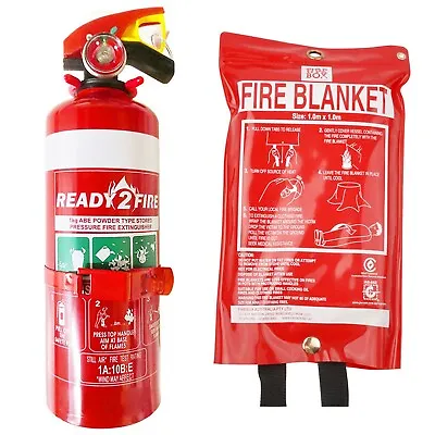 Fire Emergency Kit 1kg Fire Extinguisher ABE Fire Blanket 1x1m For Home Office • $49