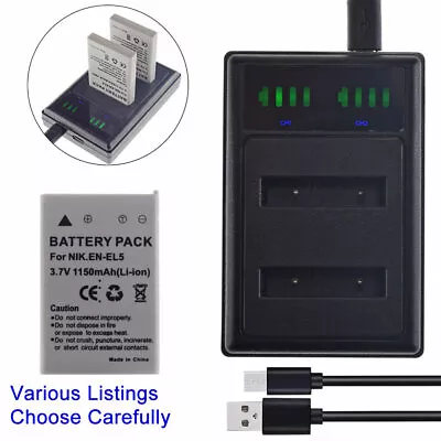 EN-EL5 Battery Or  DUAL Charger For Nikon CoolPix P5000 P510 P520 P530 P6000 S10 • $25.29