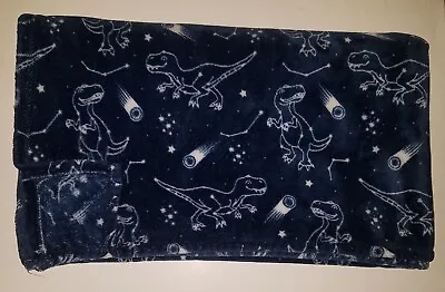 Navy Blue Dinosaur T-Rex Shooting Star Constellation Fleece Blanket Throw 50x60 • $33.96