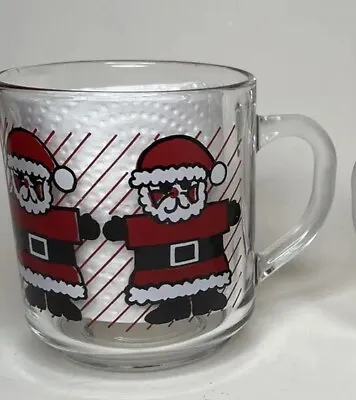 Mugs Christmas Santa Glass Set Of 2 Luminarc Vintage Hot Chocolate Tea Cups Red • $15