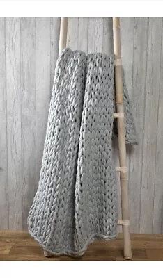 Luxury Chunky Wooly Hand Knitted Cable Knit Blanket Sofa / Bed Throw 120x150cm • £40