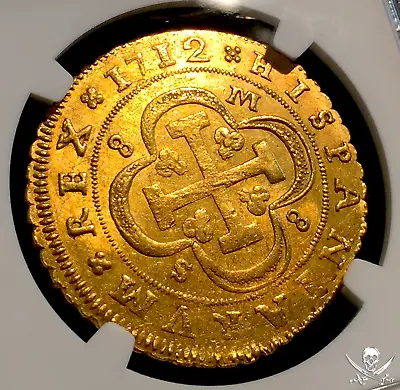 Spain 1712 Gold 8 Escudos  2nd Finest Known- Philip V  Ngc 61 Cob Doubloon Coin • $35000