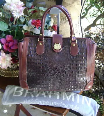 Brahmin LG Doctor Bag Brown Melbourne Crocodile Emb/Finished Leather Handbag VTG • $132.30