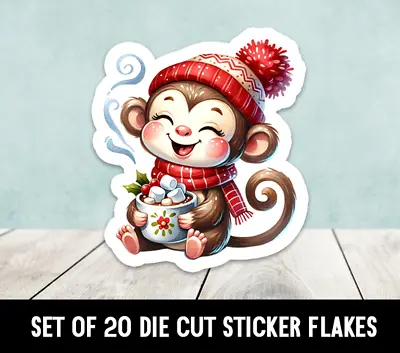Monkey With Cocoa Adorable Die Cut Stickers Happy Mail -  Set Of 20 • $5