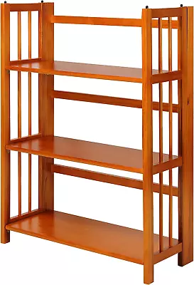 3-Shelf Folding Stackable Bookcase (27.5  Wide)-Honey Oak • $91.99