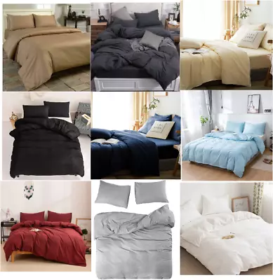 600 800 1000 TC 100% Egyptian Cotton Duvet Cover Set Solid Colours UK All Sizes • £61.19