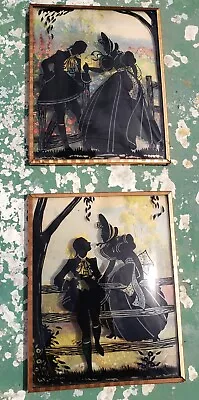 Vintage Reverse Painted Convex Bubble Glass Framed Silhouette Pictures (2) • $28