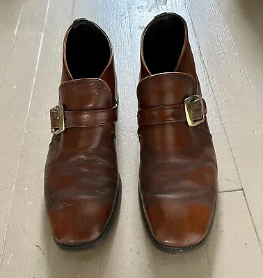Vintage Men’s Brown Boots W/strap & Buckle Size 9.5 • $69.99