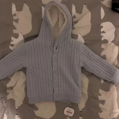 Baby Hooded Fleece Jacket - 6-9 Months - Baby Blue With Cream Fluffy Inside- NEW • £6