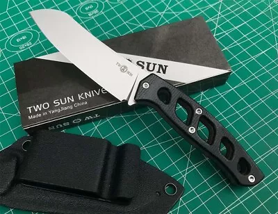 TwoSun Micro D2 Fixed Blade Kydex Belt Sheath G10 Micarta Handle Knife TS466 • $24.50
