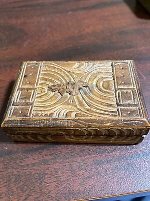 Stamp Box  Wood Hand Carved Vintage Desk Accessory  No Maker Mark • $18.21