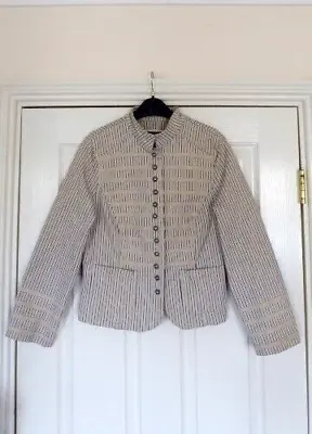 Principles Petite Cream & Navy Stripe Cotton Military Style Jacket Size 12 • £6.99