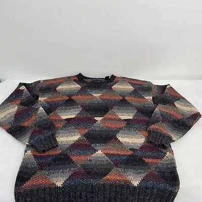 Northern Isles Ramie Cotton Hand Knitted Grandpa Sweater Sz M Geometric Diamond • $34