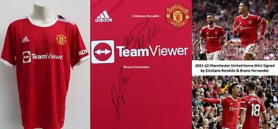 2021-22 Man Utd Home Shirt Signed By Cristiano Ronaldo & Bruno Fernandes + COA • £400