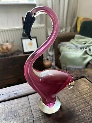 Handblown Art Glass Pink Flamingo Vintage Figurine Murano Style • £25