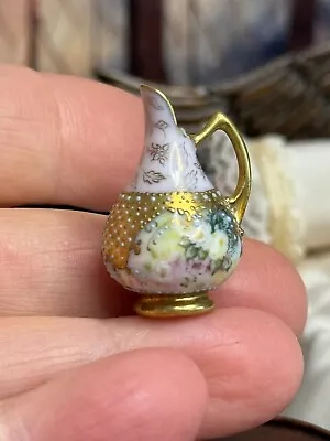 Vintage Artisan Miniature Dollhouse SIGNED Incredible Gilt Porcelain Pitcher 1  • $281