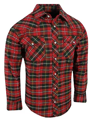 Plaid Flannel Shirt Western Style Mens 2 Snap Up Flap Chest Pockets New Pen Slot • $19.95