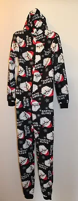 NWT BoxerCraft Flannel Cat Santa Claws Hooded One Piece Pajama Bodysuit Size S • $9.99