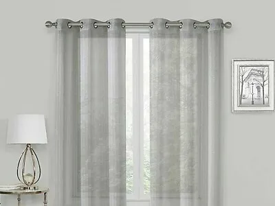 (2) Metallic Grommet Sheer Glam Shimmer Window Curtain Panels Gray Silver 76X63  • $31.96