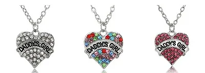 DADDY'S GIRL NECKLACE WITH SHINY STUDDED CRYSTAL HEART NECKLACE You Pick #KC61 • $6.74