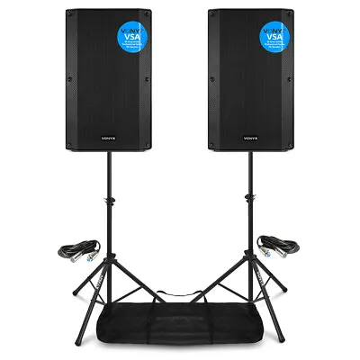 VSA15 Pair Active PA Speakers Bi-Amp 15  2000w 2-Way DJ Sound System With Stands • £509