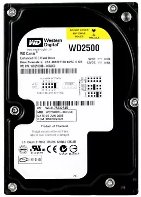 Hard Drive WD Caviar 250GB 7200U/Min 2MB ATA100 Ata Ide Pata WD2500BB 3.5''   • $254.84