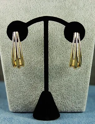 Vintage Unsigned 1989 Avon Chunky Gold Tone Triple Hoop Pierced Earrings • $13