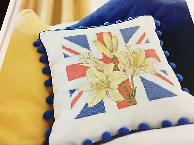 (F1) Union Jack & White Lily Cross Stitch Chart • £1.40