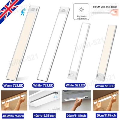 £15.59 • Buy Wireless LED PIR Motion Sensor Light Strip Cabinet Lamp Closet USB Rechargeable