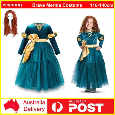 Kids Disney Brave Merida Costume Girls Princess Halloween Cosplay Xmas Gifts • $29.92