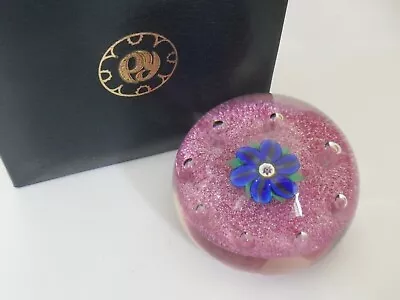 Boxed Paul Ysart(Harland Era) Blue Flower On Pink Ground Paperweight - Labelled • £162.50