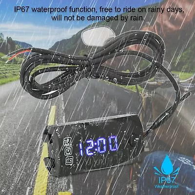 ♫3-in-1 Motorcycle LED Voltmeter Thermometer Electronic Clock Gauge IP67 Wate • $8.87