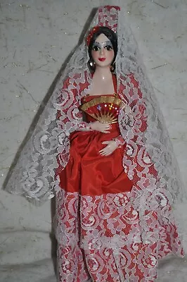 Vintage Mexican Munecos Carselle Spanish Senorita Doll 12” Red Dress White Lace • $9.78